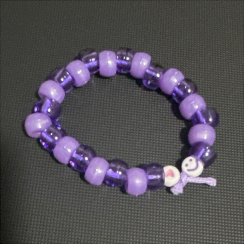 Purple Beaded Adjustable Cord Bracelet with Smiley Dangle Charm