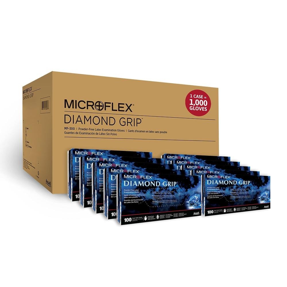 Microflex MF300 LARGE Diamond Grip Latex Gloves