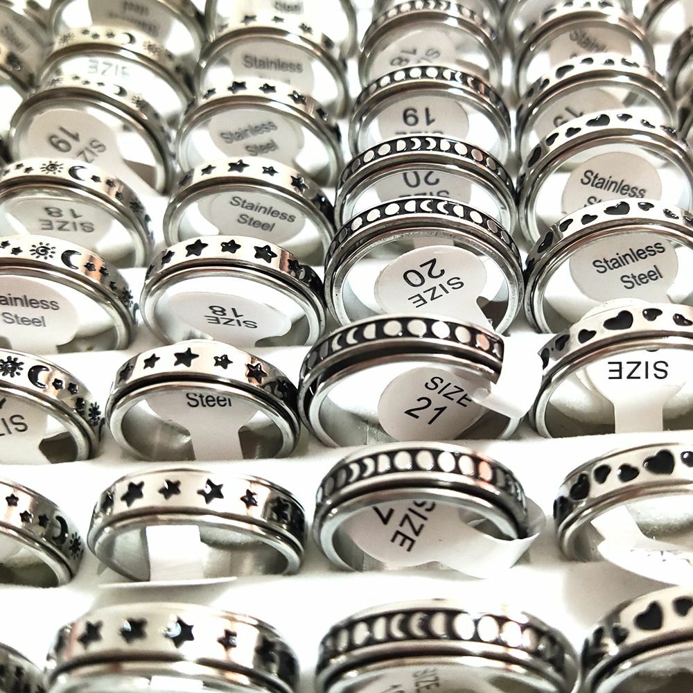 30pcs/lot Black Oil Filled Spinner Ring Style Mix 6mm Stainless Steel Spin Rings