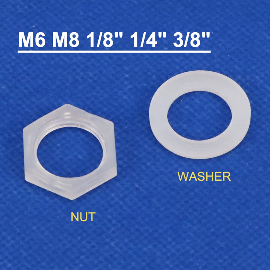 Plastic Nut + Washer M6 M8 1/8" 1/4" 3/8"fit Threaded Bulkhead Fitting Connector