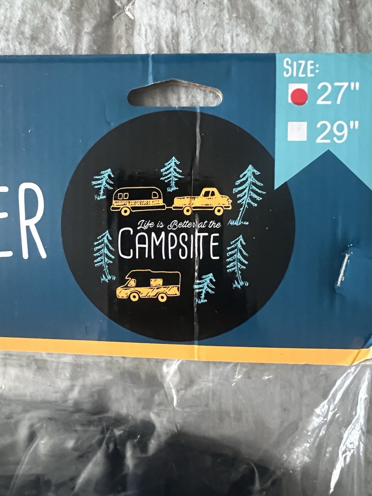 Spare Tire Cover - 27” NEW  Camco "Life Is Better at the Campsite" Black Vinyl!