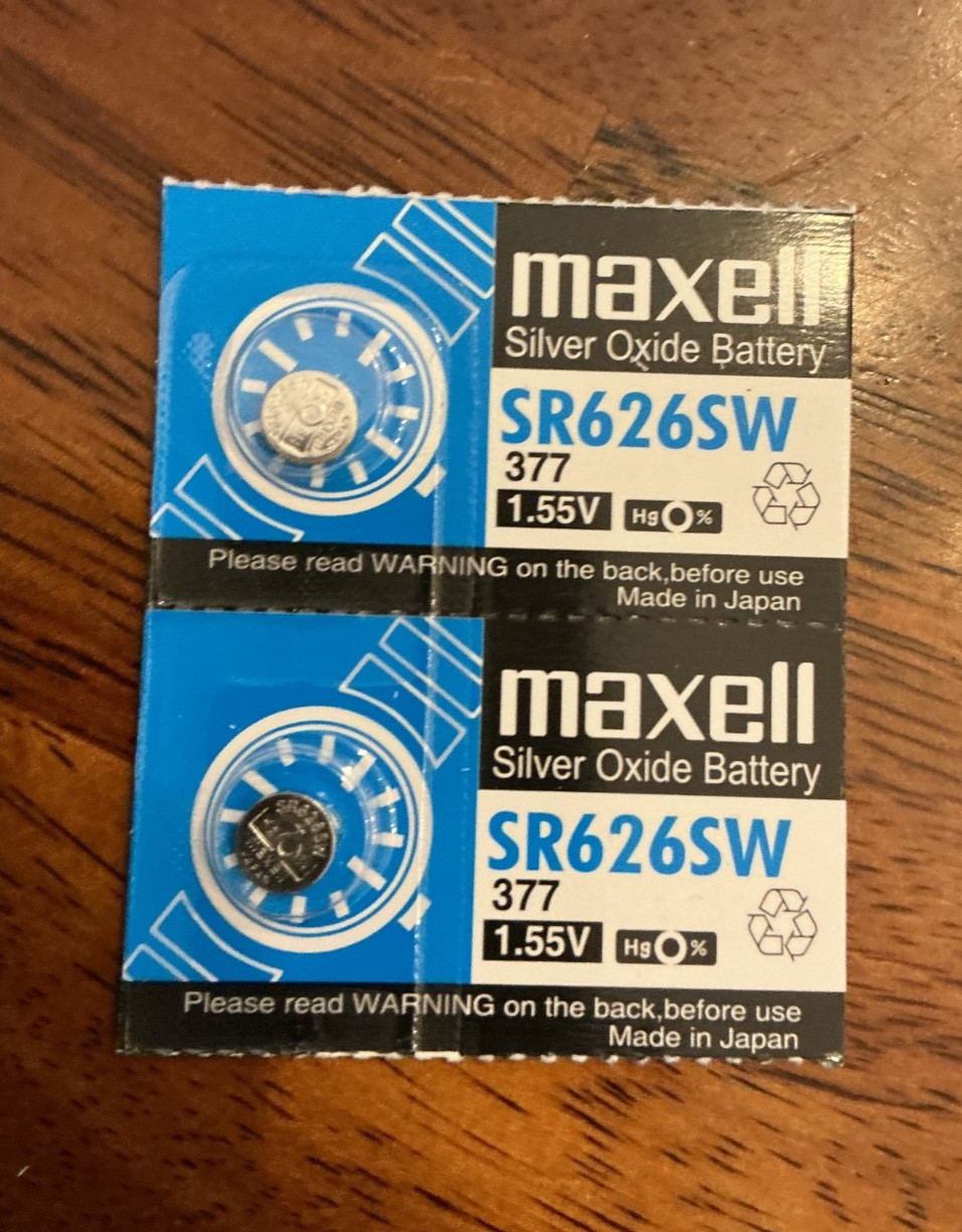 TWO MAXELL 377 SR626SW Batteries - Exp 12/31