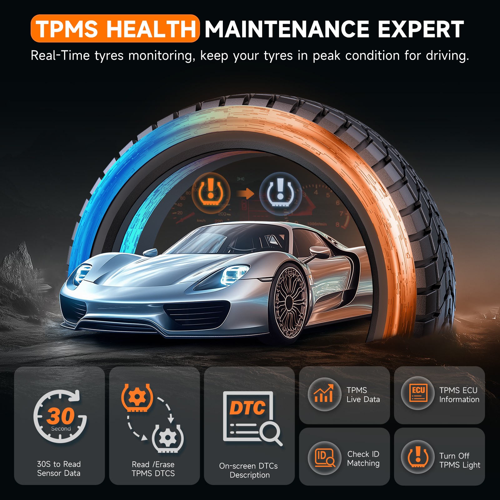 FOXWELL T2000 PRO Tire Pressure TPMS Relearn Activate Sensors Programming Tool