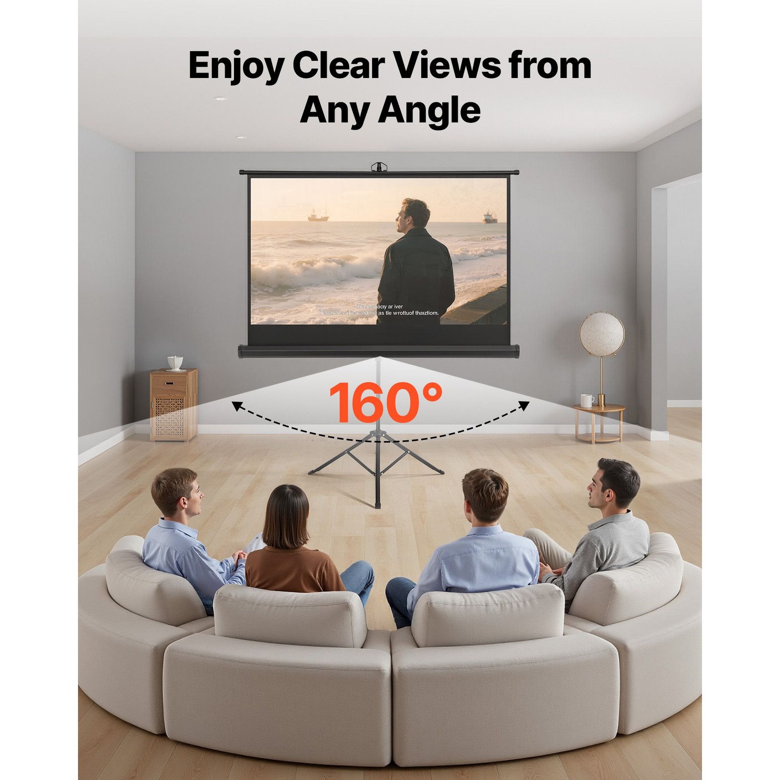 60in 16:9 Portable Projector Screen with Tripod Stand, 160° Viewing Angle