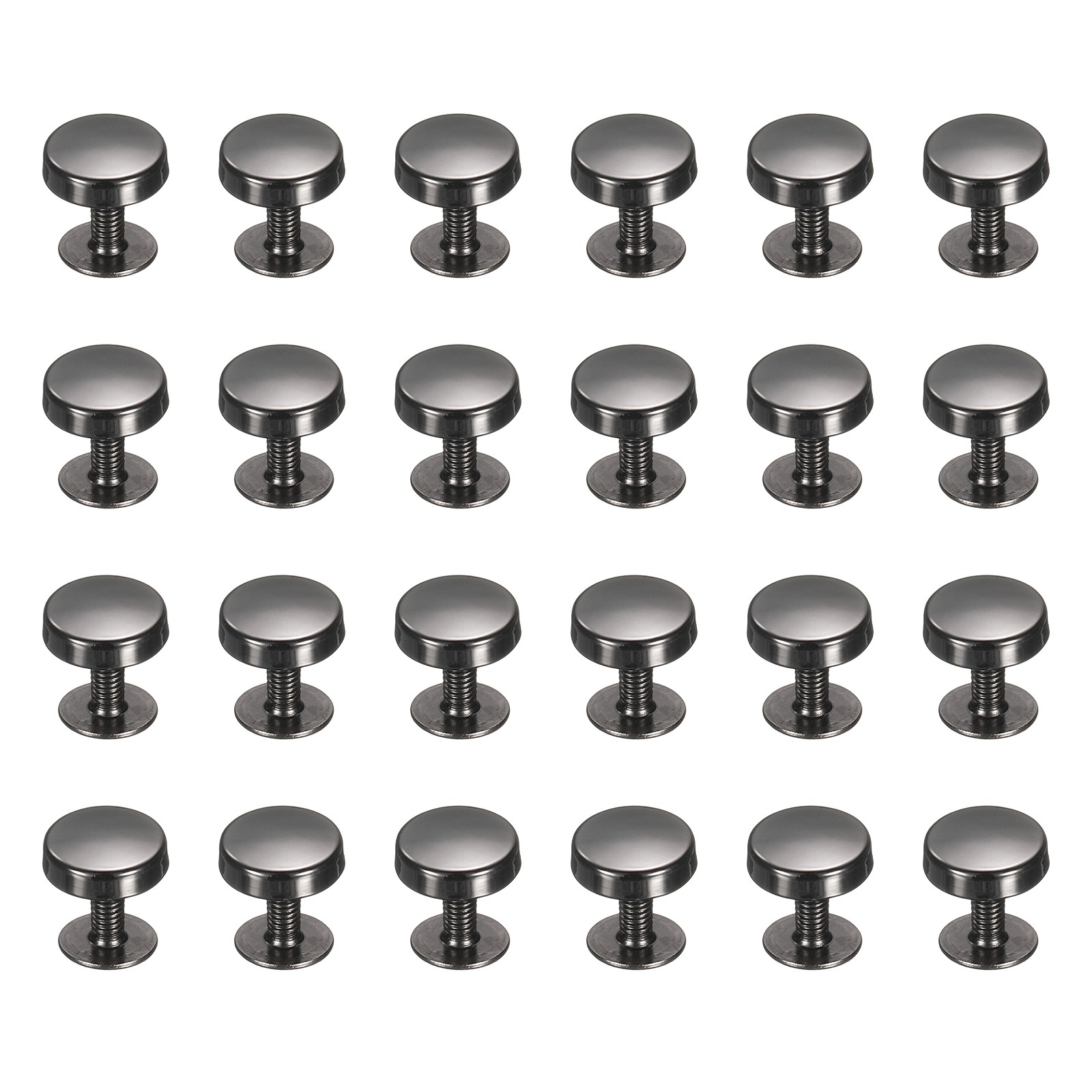 24 Pcs Flat Head Button Stud 10mm Screw Back Rivets Stud Set, Black
