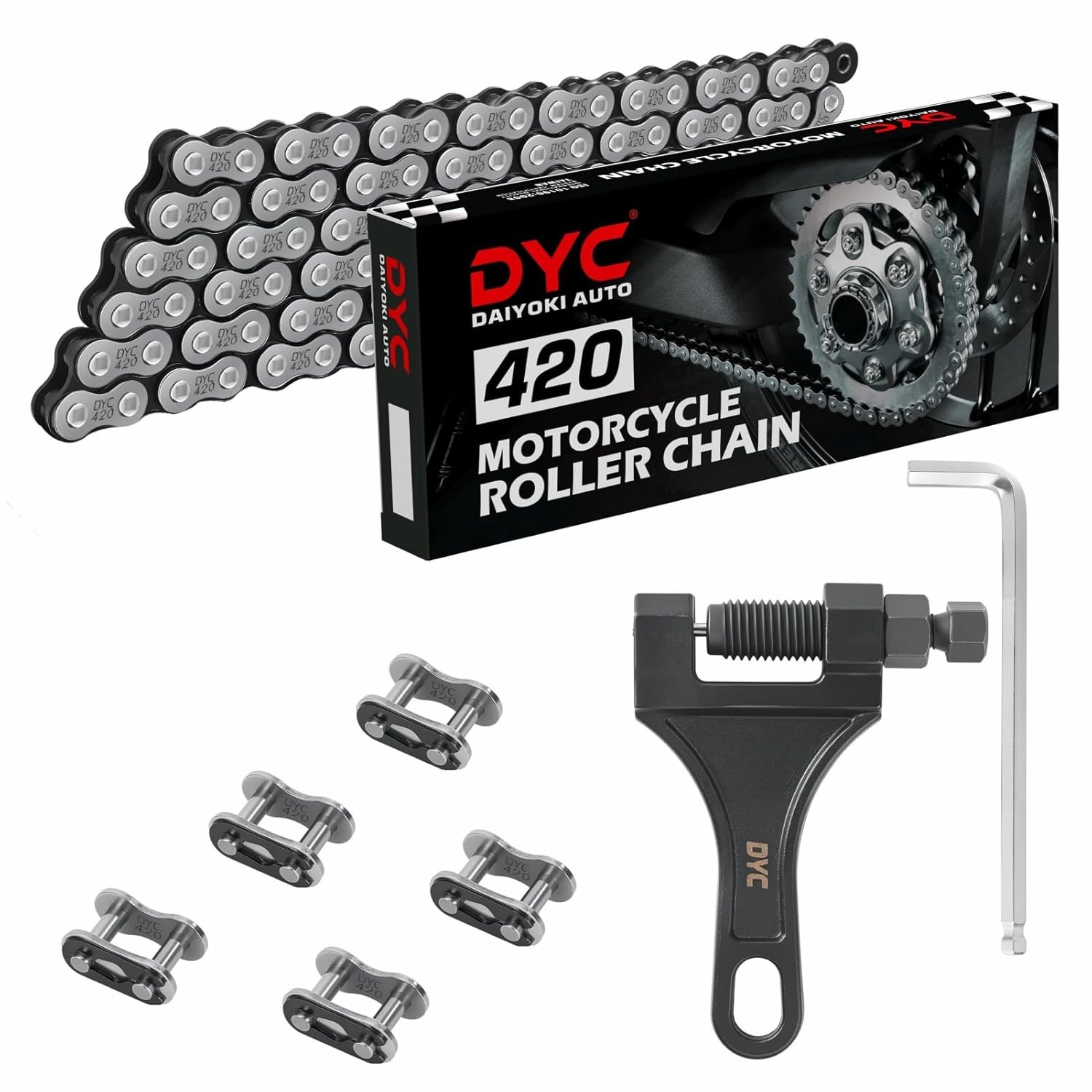 132 Link Chain with 5 Master Links and Chain Breaker Tool Cut to Fit Chain