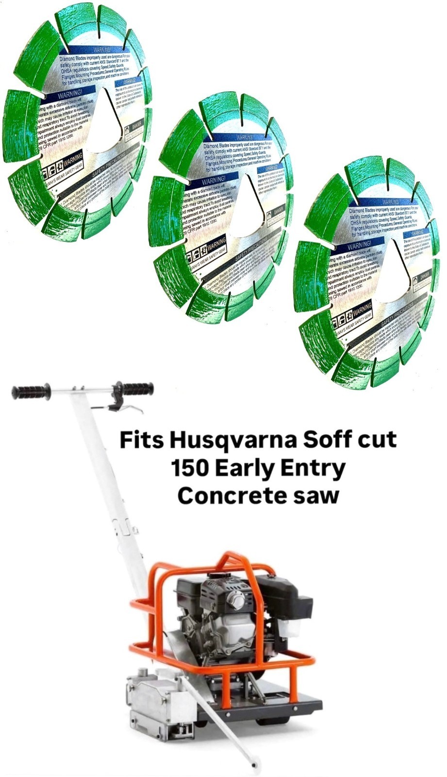 6'' early entry green concrete diamond blade fits Husqvarna Soff-Cut 150 (3pk)