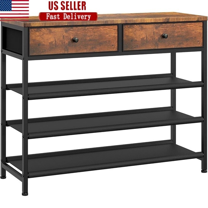4-Tier Shoe Rack Organizer W/ Drawers Durable Metal Wood Storage Solution New