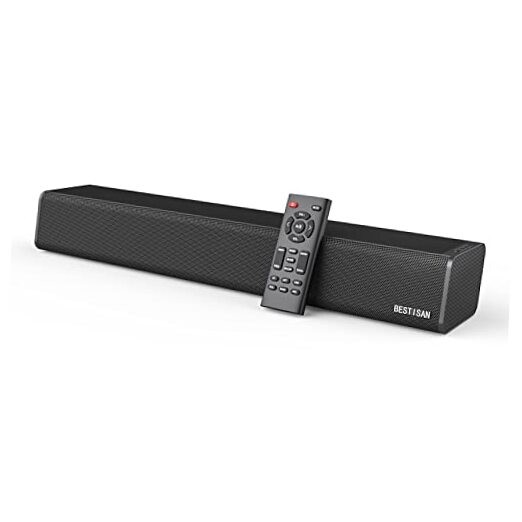 Sound Bar, BESTISAN 50 Watts Soundbar with HDMI, Optical, AUX, 16 inch black