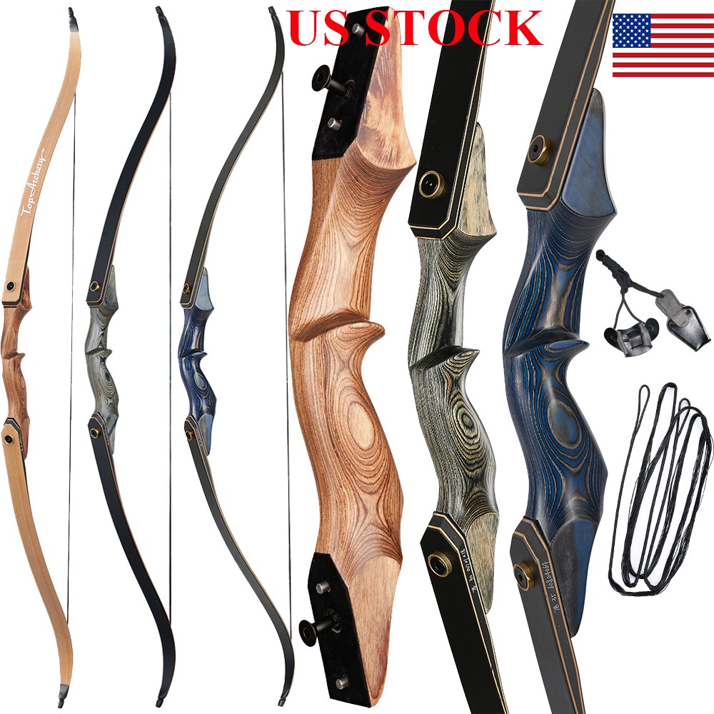 60" Takedown Recurve Bow Wooden Riser 25-50lbs for Archery Shoot Hunting Target