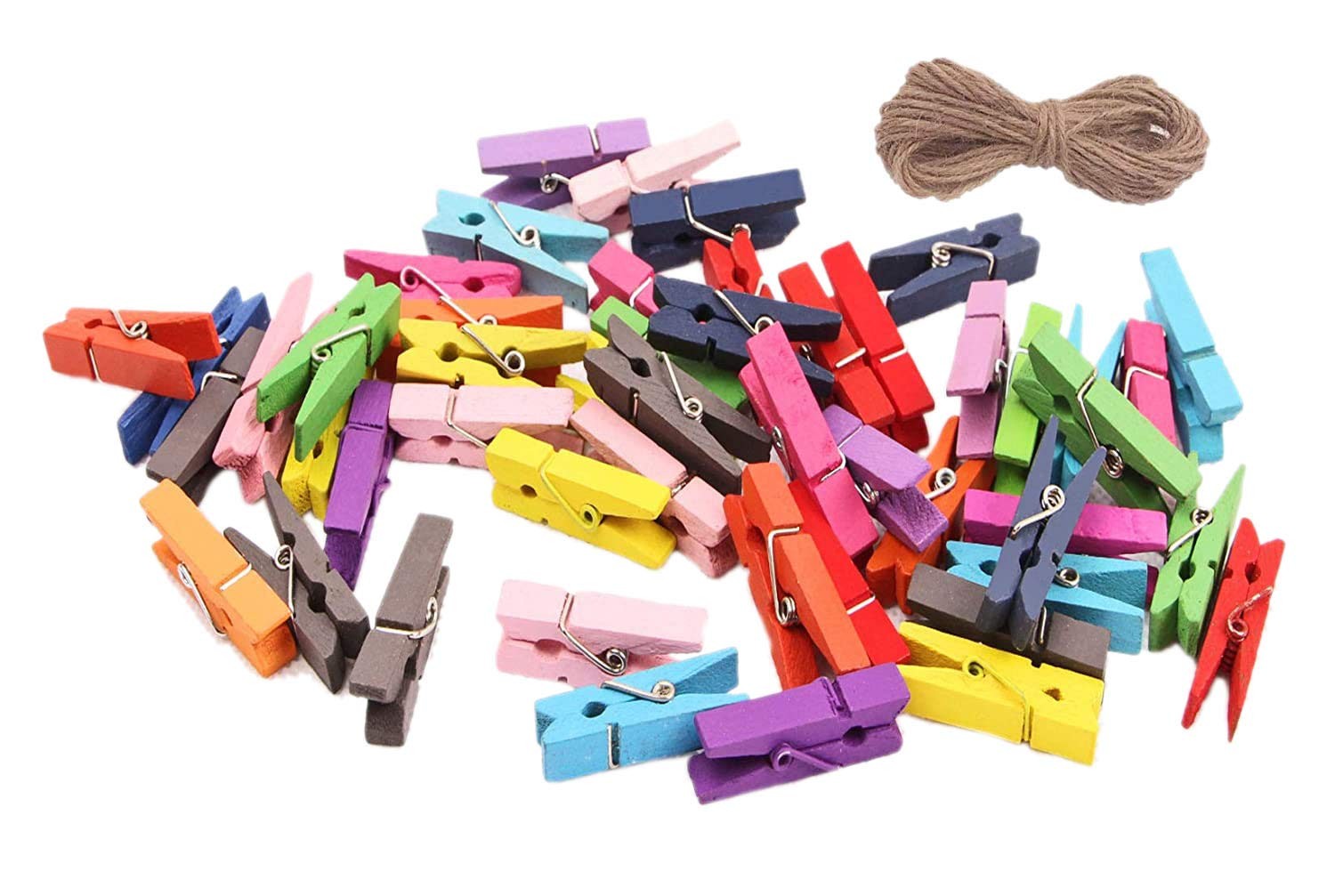 Wooden Clothes Pins, 100pcs 1.3Inch (3.5cm) 10 Colored Small Wooden Chip Clip...