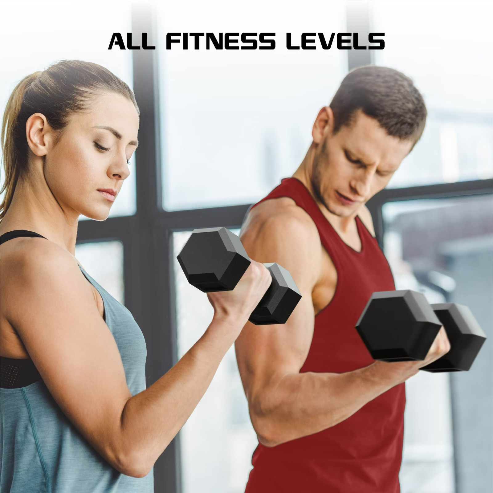 FitRx 50lb Rubber Hex Dumbbell Solid Steel Handle Durable Rubber Coating Single