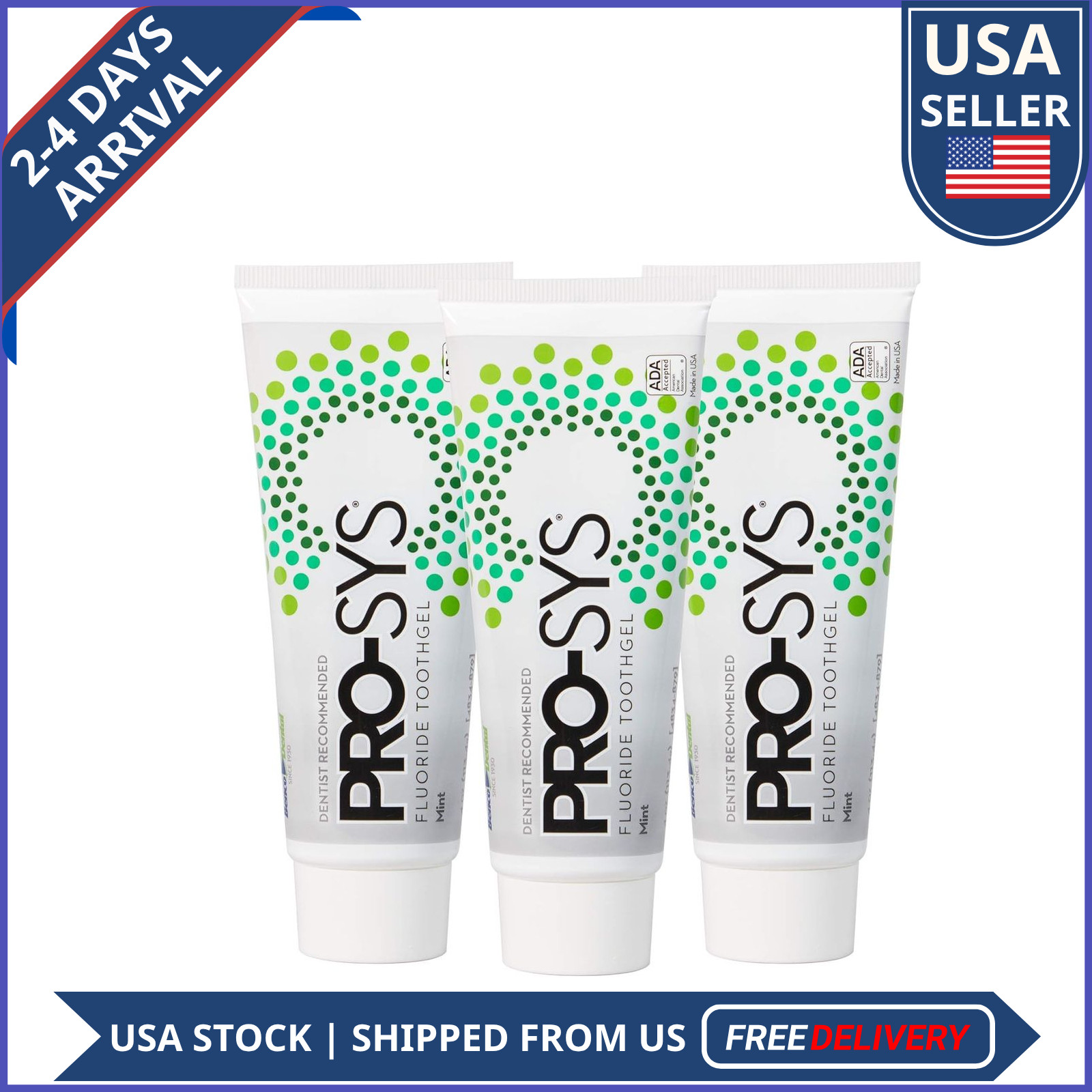 PRO-SYS Mint Fluoride Toothpaste Gel ADA Approved Pack of 3 Cavity Gingivitis Pl