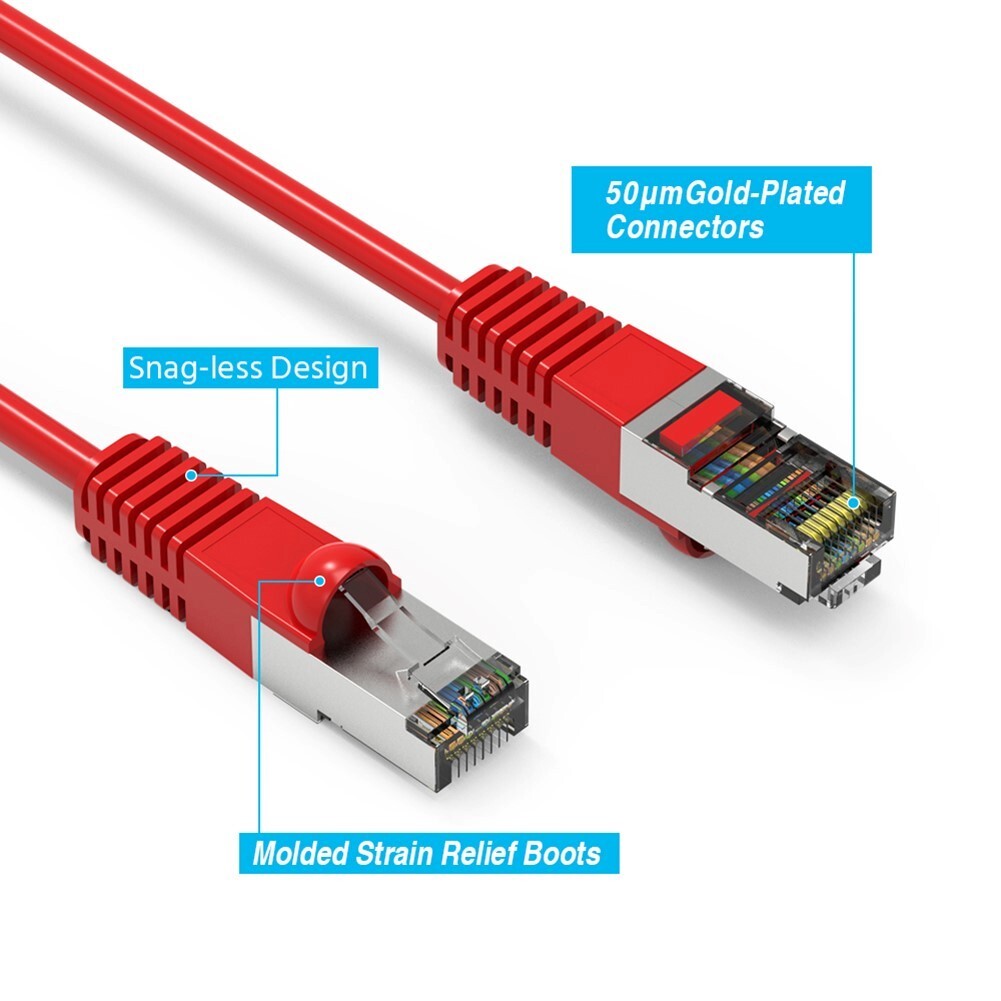 1FT Cat6 RJ45 Ethernet LAN Network SSTP Shielded Patch Cable Copper 26AWG Red