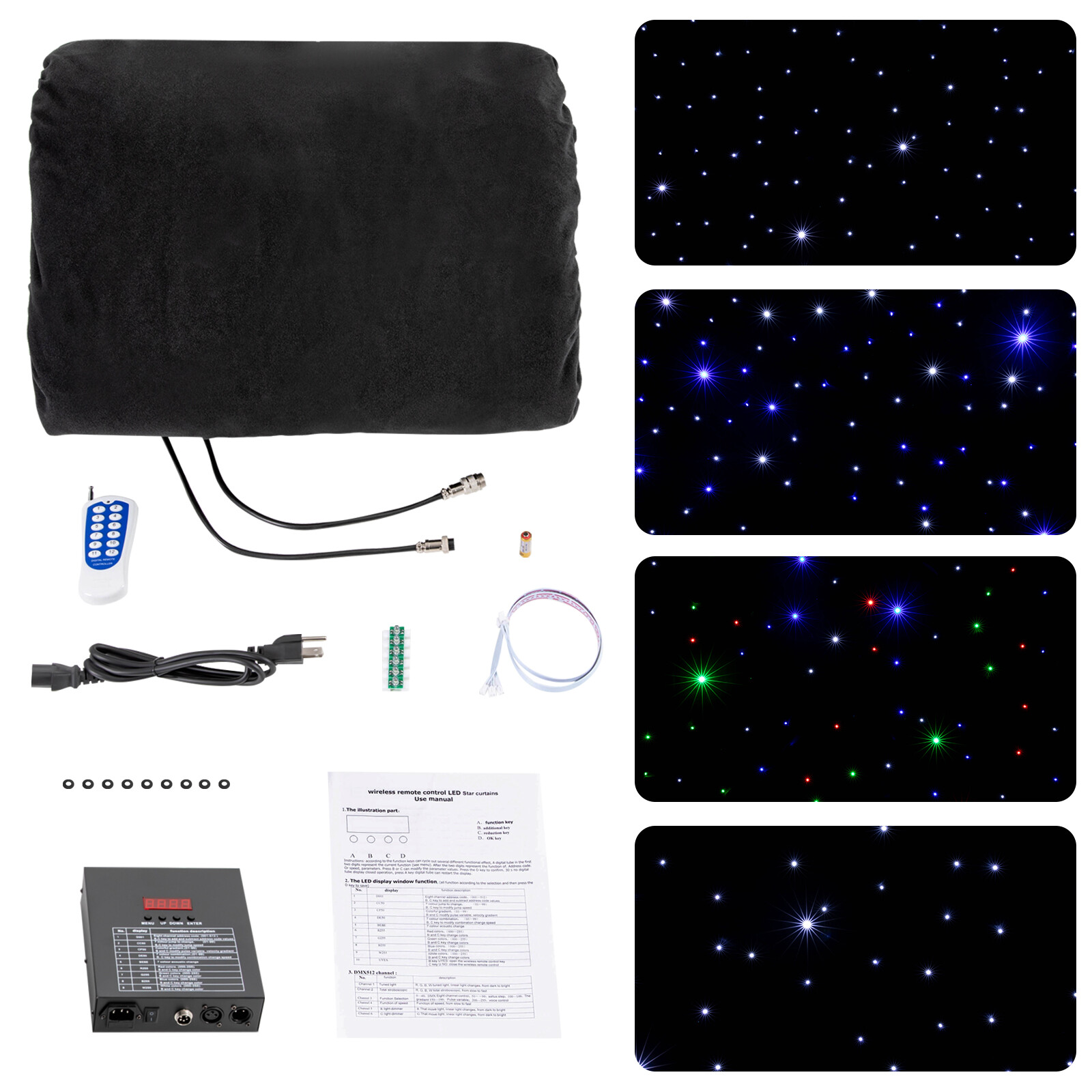 LED Stage Backdrop Blue & White Light Starry Sky Backdrop Star Curtain 13*x13ft