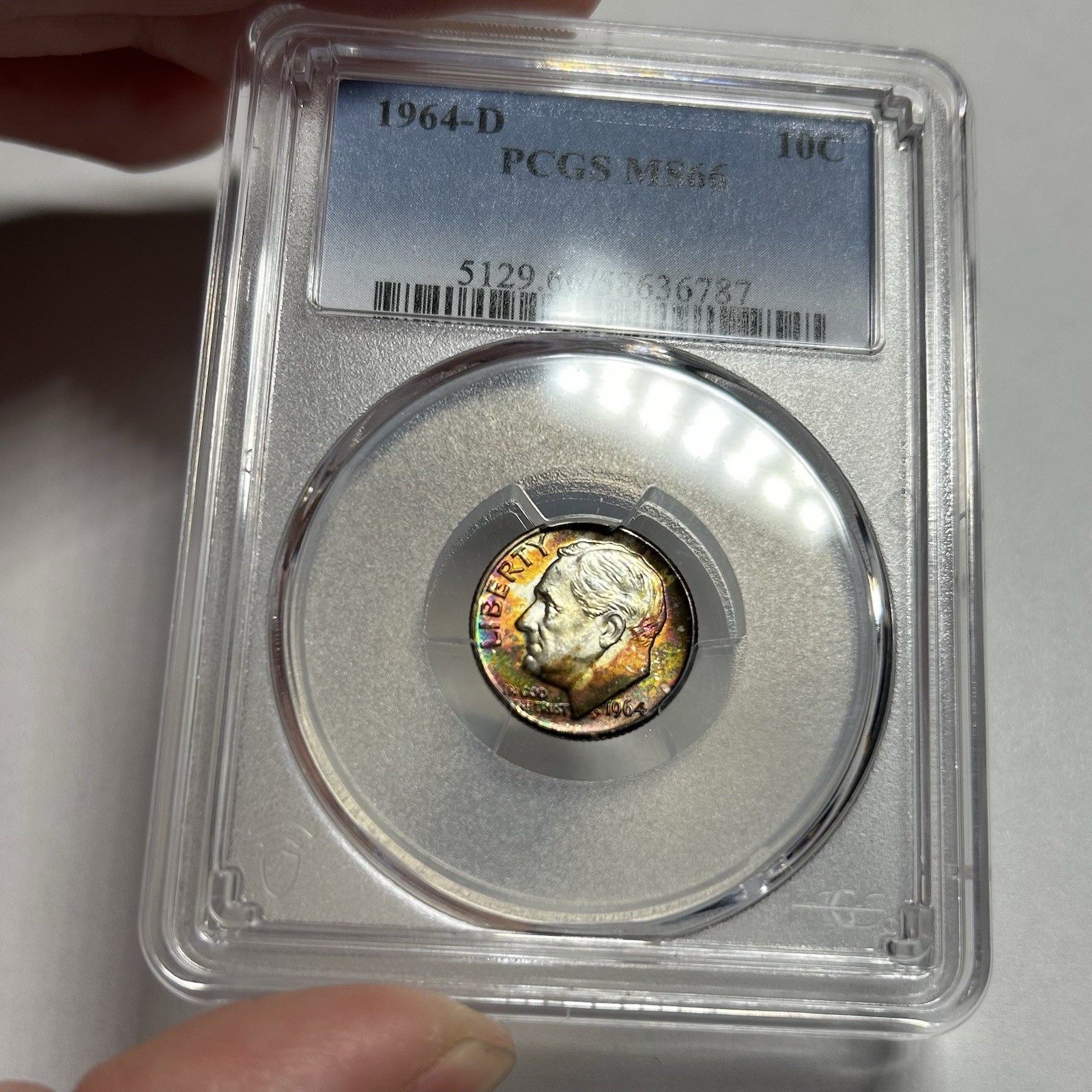 1964-D PCGS MS66 Roosevelt Dime, Rainbow Toning