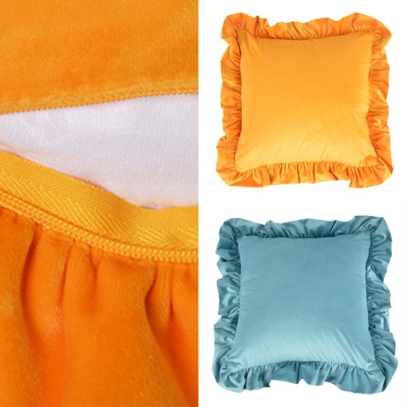 Pillow Case Decorative Square Ruffled Pillow Shams Plushie Velvet Wrinkle Resist
