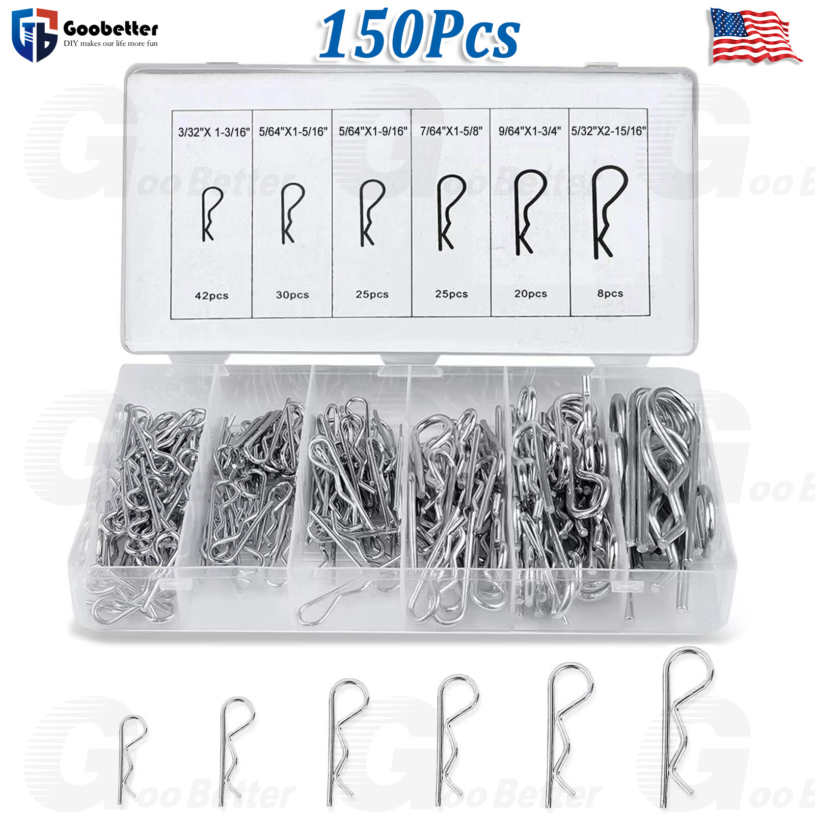 100Pc R Clips Spring Lynch Hitch Cotter Hair Pin Assortment Split Disc Calip Pin