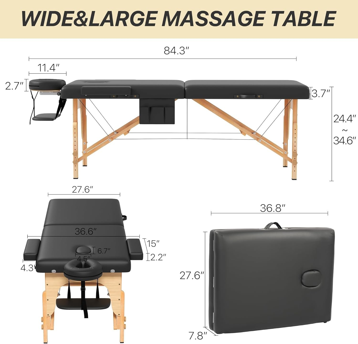 Memory Foam Massage Table Portable Foldable Massage Bed Height Adjustable, 8...