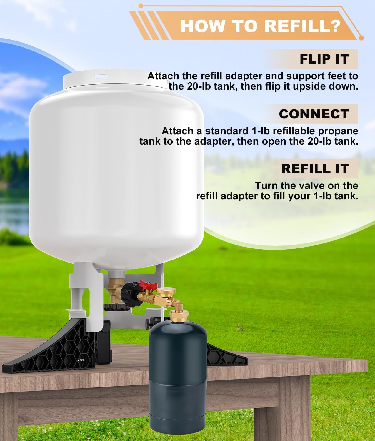 WADEO Propane Refill Adapter Kit with Propane Cylinder Stand Base