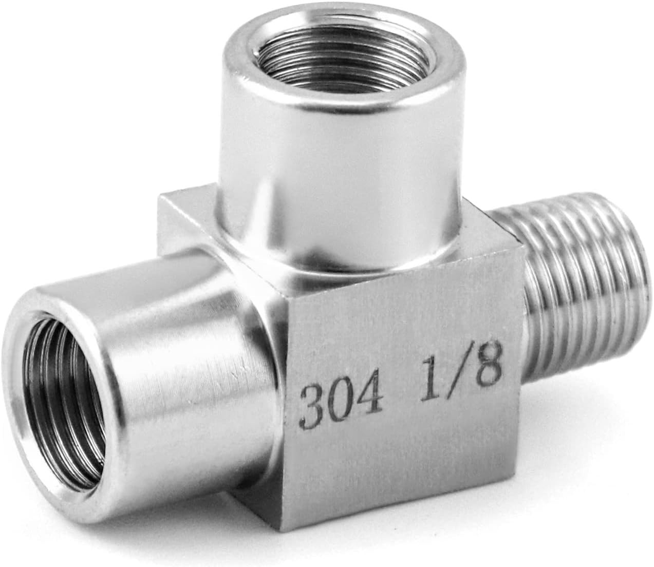 1/8” NPT Stainless Steel Pipe Fitting Tee, Male x Female x Female, 1 Pc