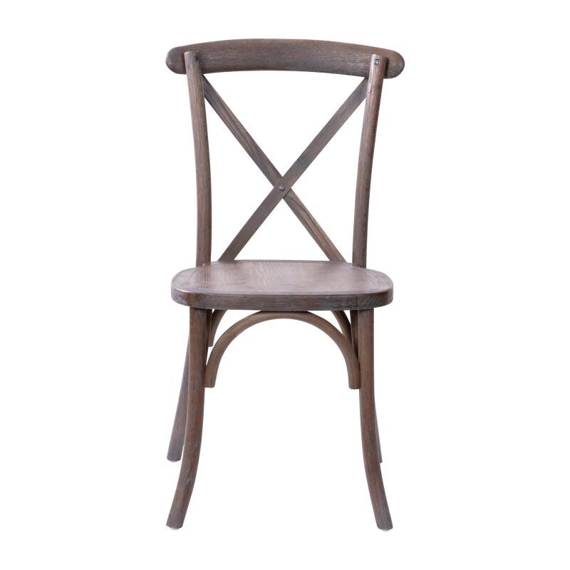 10 PACK Cross Back Dark Driftwood Wood Restaurant Chair - FREE SEAT CUSHIONS