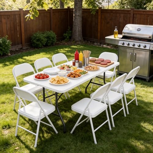 Folding Table 2 Pack, 6 FT Foldable Plastic Table with 6FT - 2 Pack White