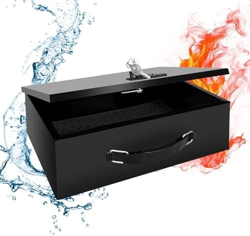 Fireproof Lock Box with Key and Combination Lock, Fire Safe Document Box