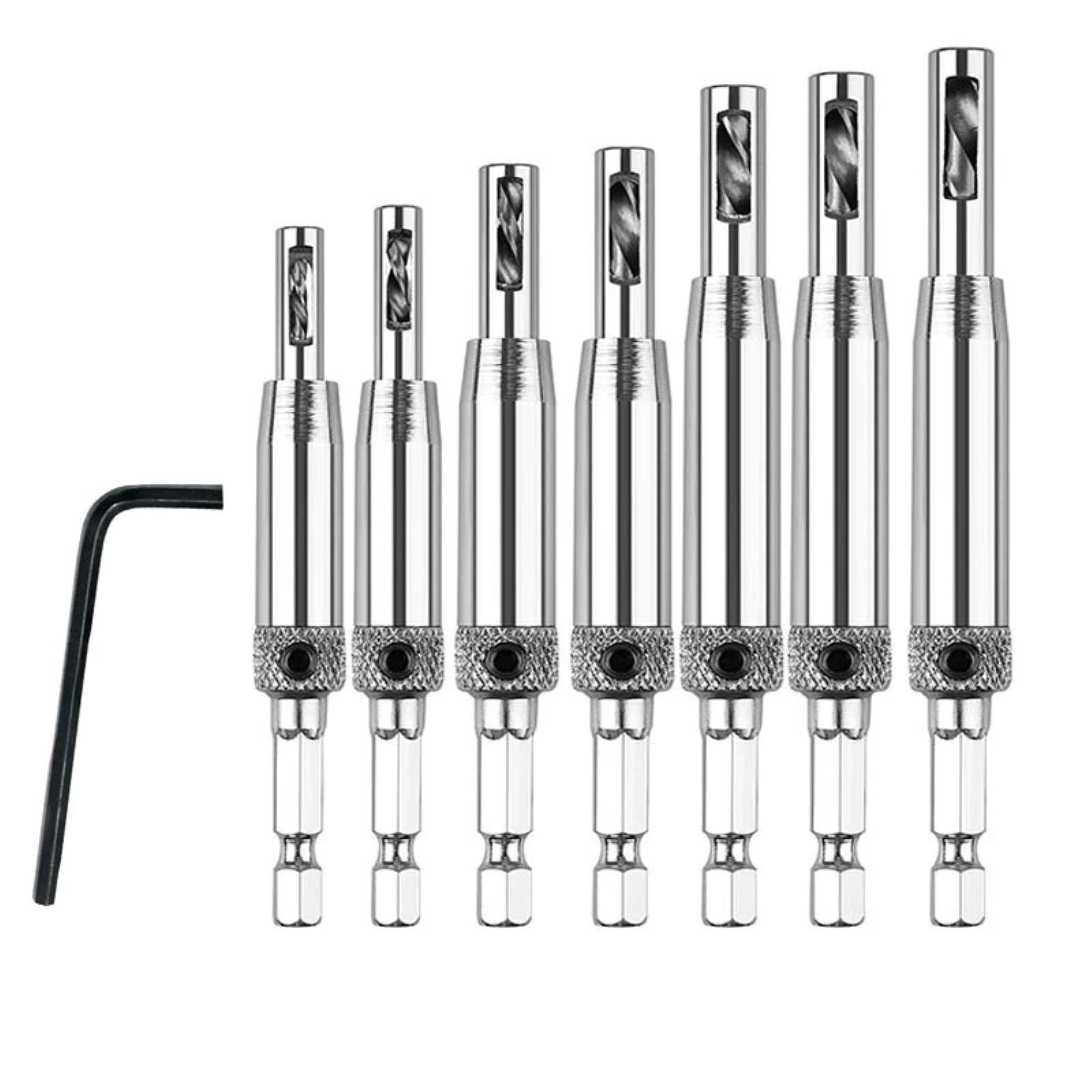 1/4in Hex Self Centering Hinge Hardware Drill Bit Set Fit 5/64in, 7/64in Size
