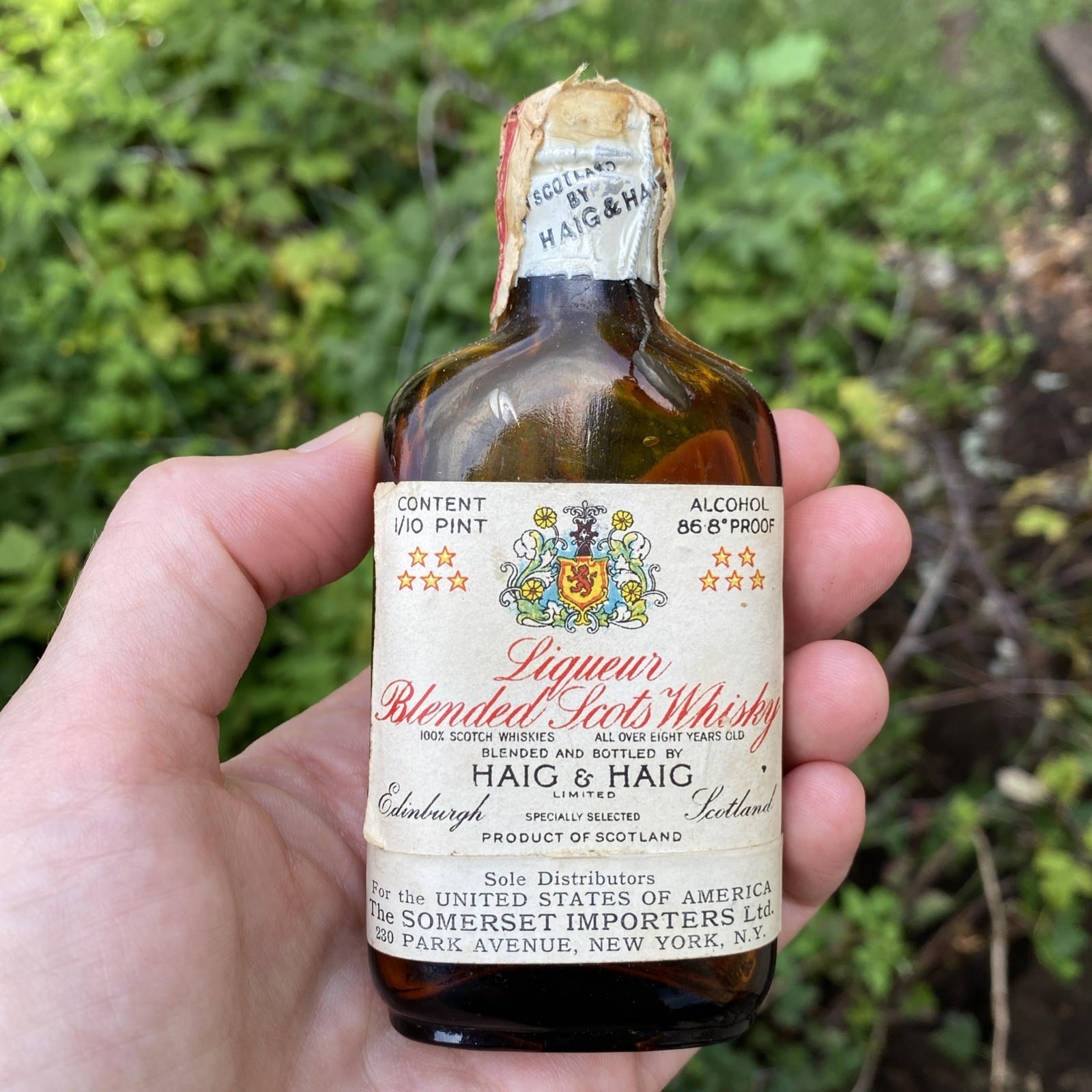 c1940 Haig & Haig Scots Whisky EMPTY Bottle 1/10 pt Edinburgh Scotland w seal