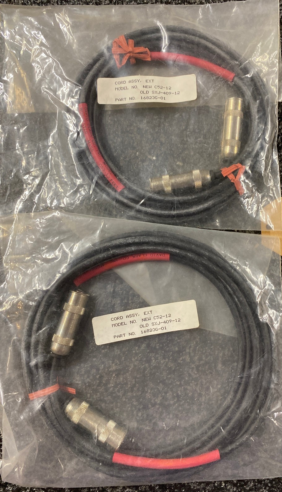 Two David Clark C52-12 Cord Assembly 12 Foot Part Number 16823G-01