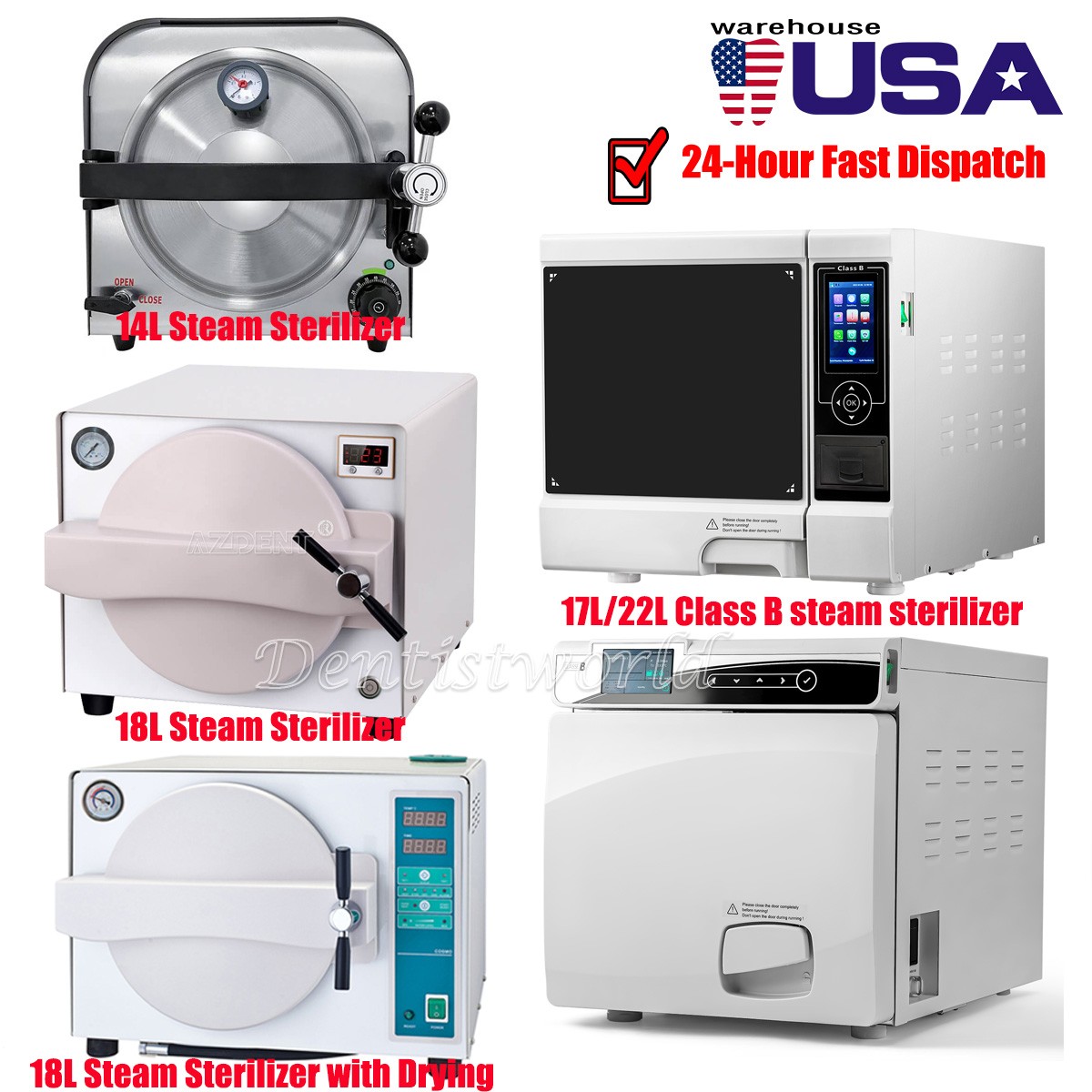 18L /22L Dental Medical Autoclave Steam Sterilizer Class B Drying/With Printer