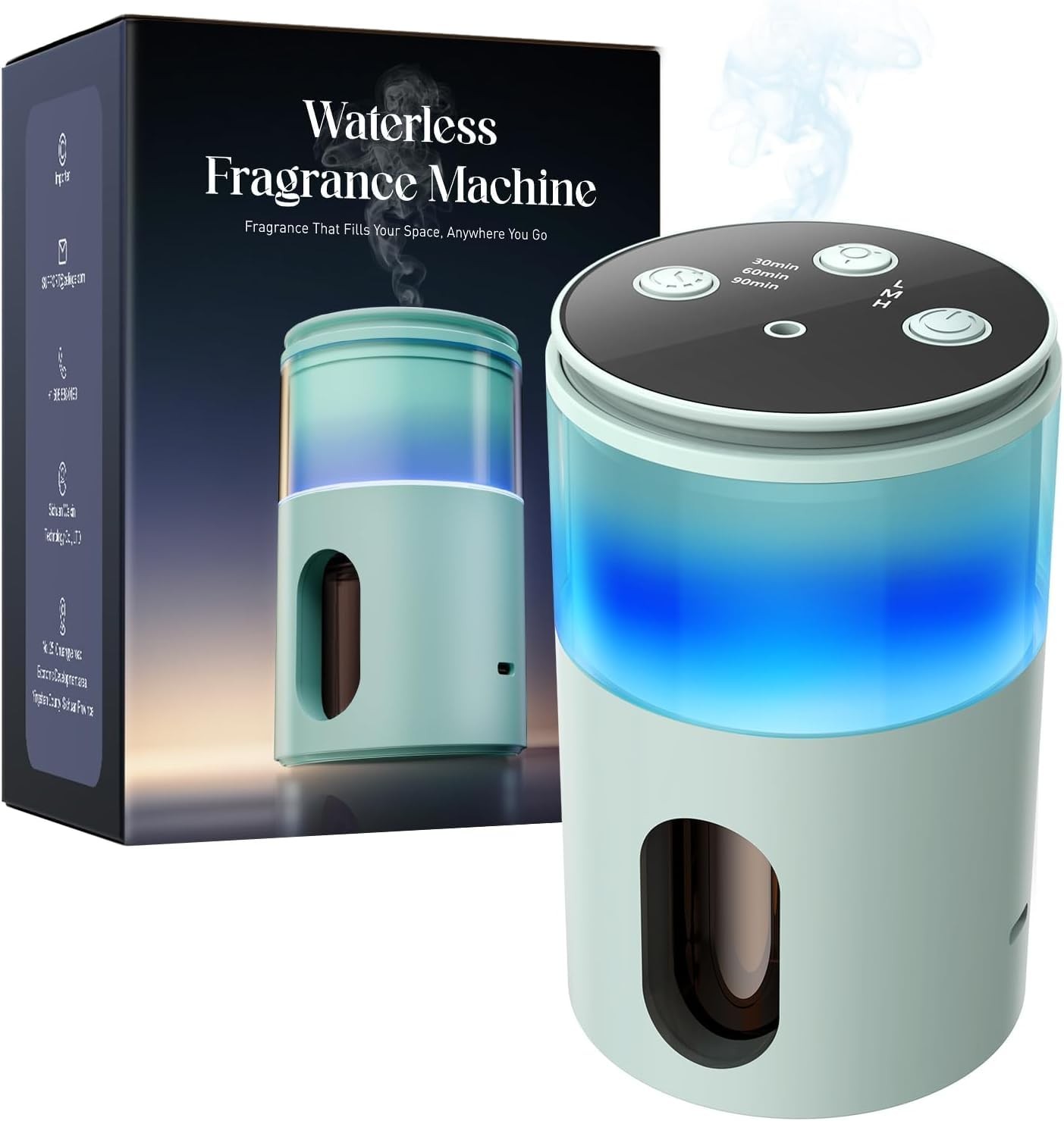 Pmsusoow Waterless Essential Oil Diffuser: 9 Colors LED Scent Light Green