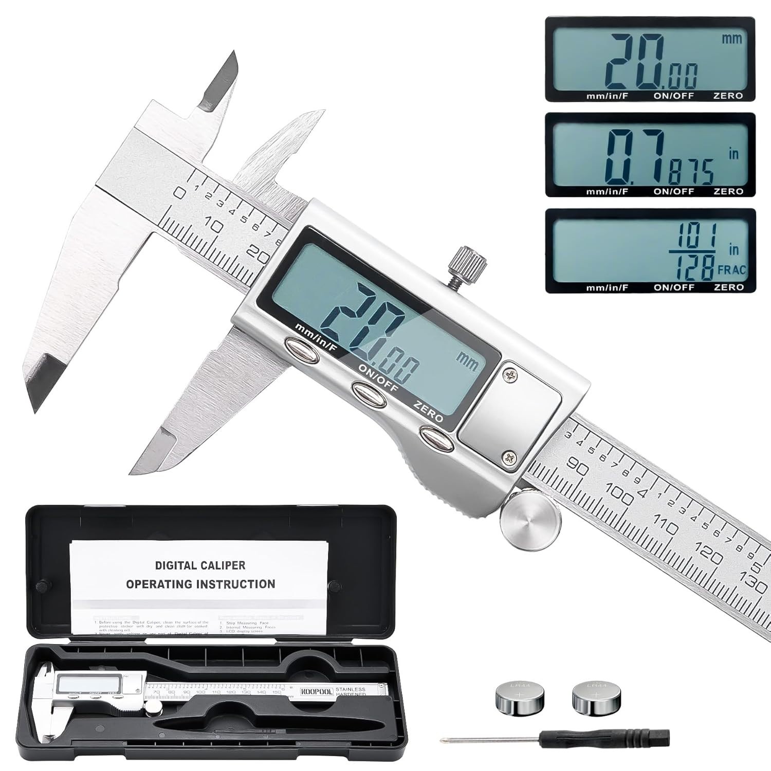 Calibre Digital Acero Inoxidable Calibrador Pie de Rey Con Pantalla LCD yEstuche