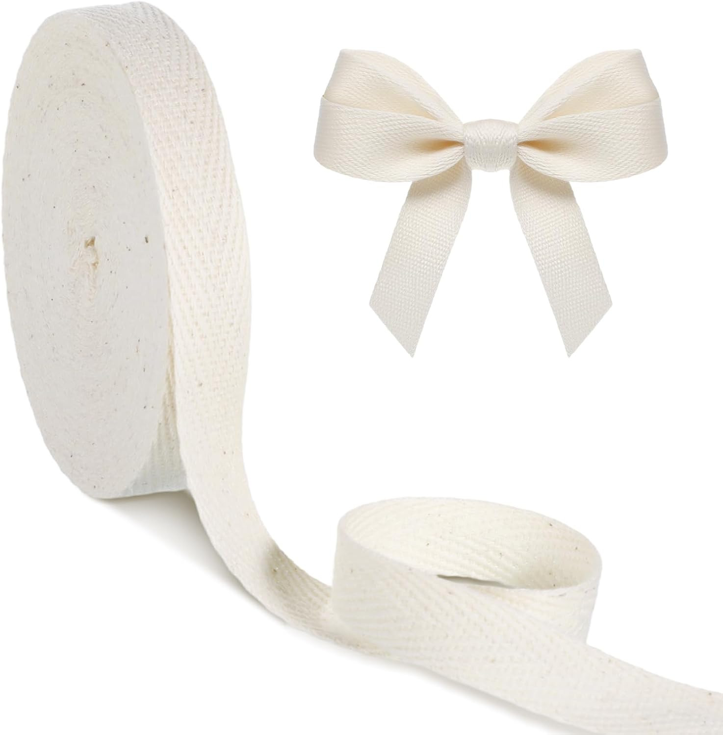 Cotton Twill Tape Ribbon, 1/2 Inch 54.7 Yards Soft Natural Herringbone Webbing,