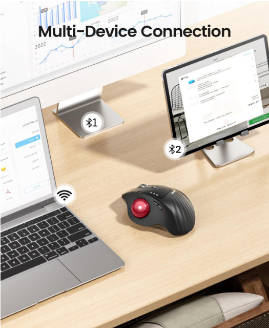ProtoArc EM01 NL Ergonomic Bluetooth WIFI Trackball Mouse Rollerball Thumb (Red)
