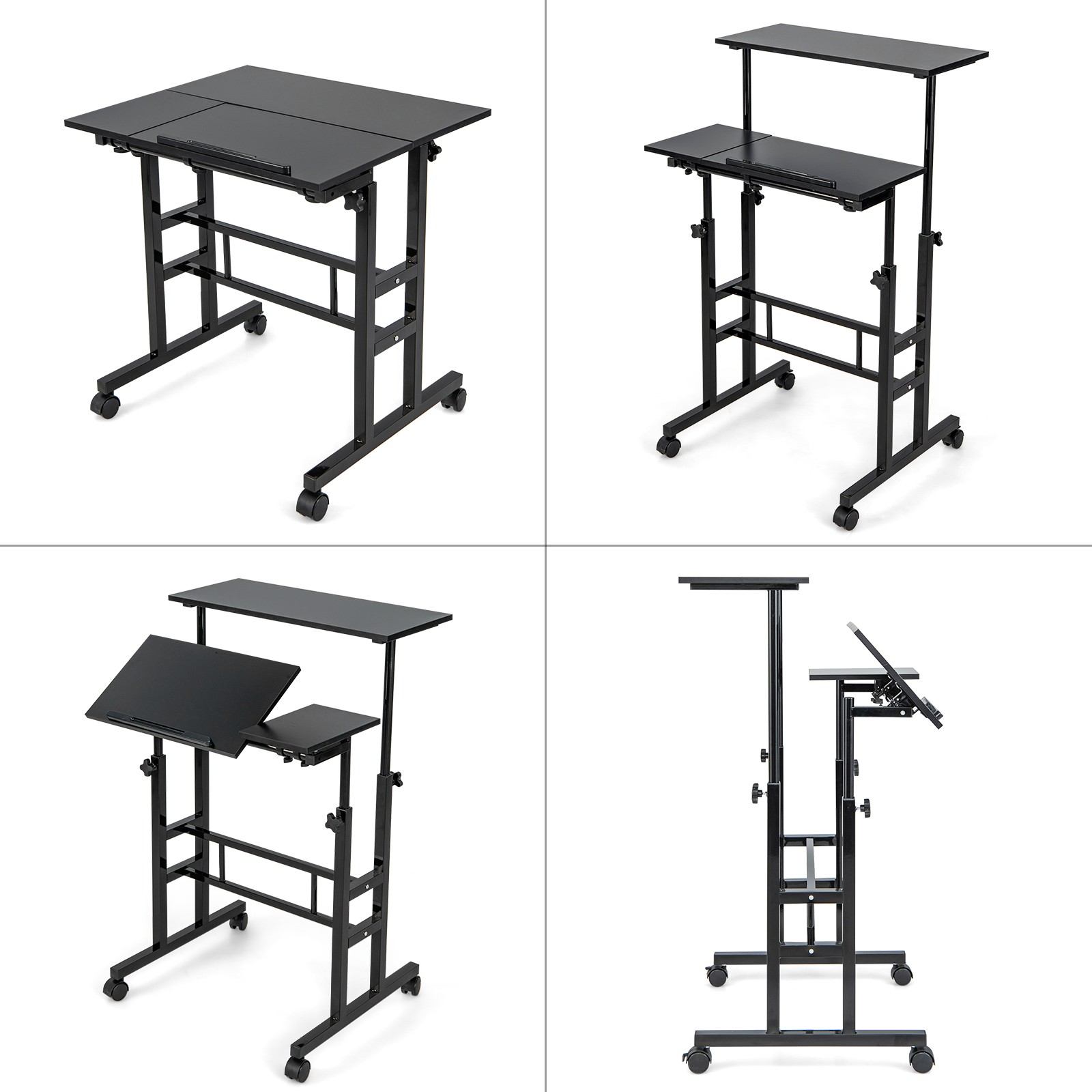 Costwy Adjustable Computer Desk Tilting Workstation Mobile Stand up Desk Black