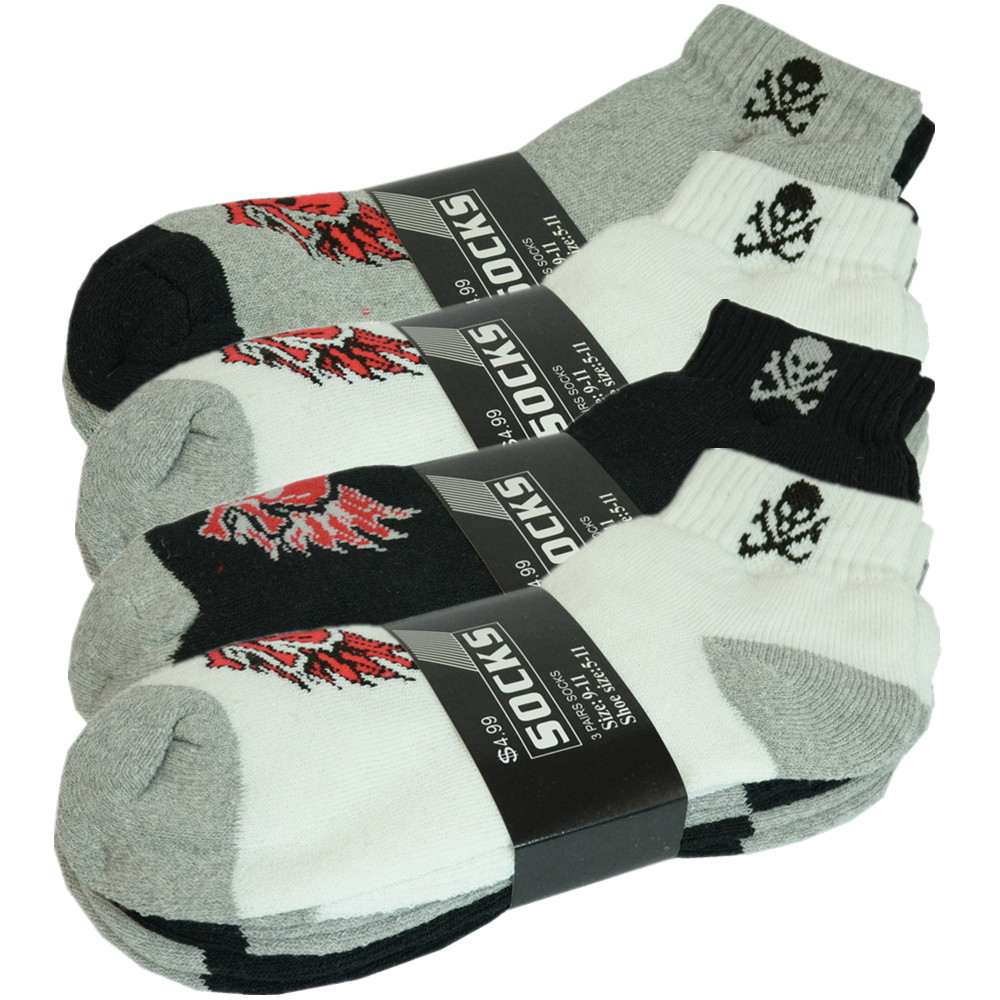 Skull 12 Pairs Mens Ankle Quarter Crew Athletic Sports Socks Cotton Size 10-13