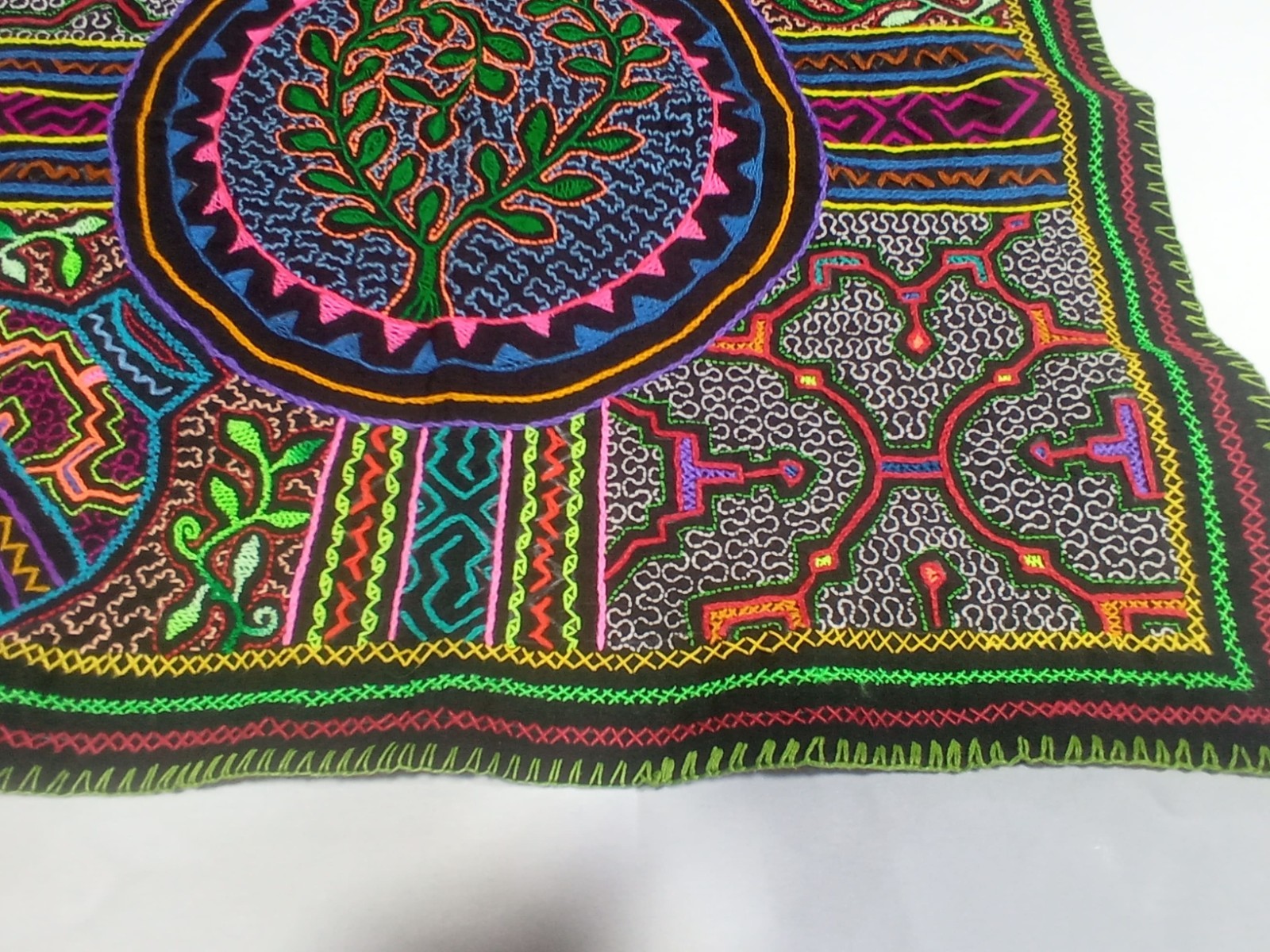 Shipibo Native Hand Embroidery icaros textile 22" X 24"