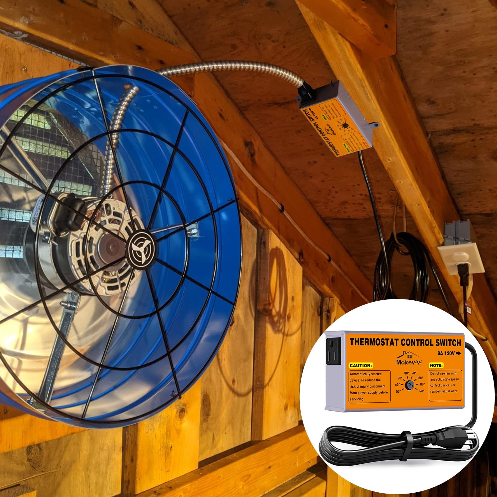 Adjustable Attic Fan Thermostat with Overload Protector Easy Install