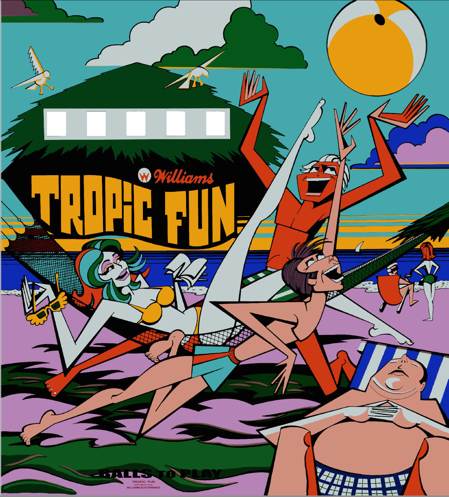 Williams Tropic Fun Pinball Machine Drop In Replacement Backglass