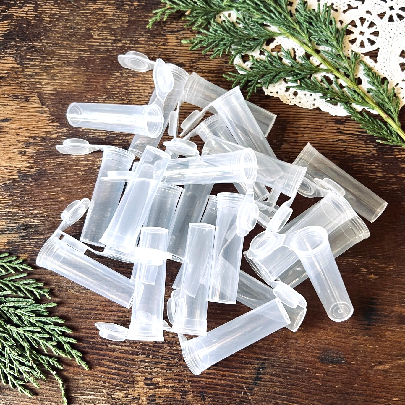 15  Plastic Mini Vial  Tubes Hinged Lid  1 tsp  meds tablet powder USA  Geocache
