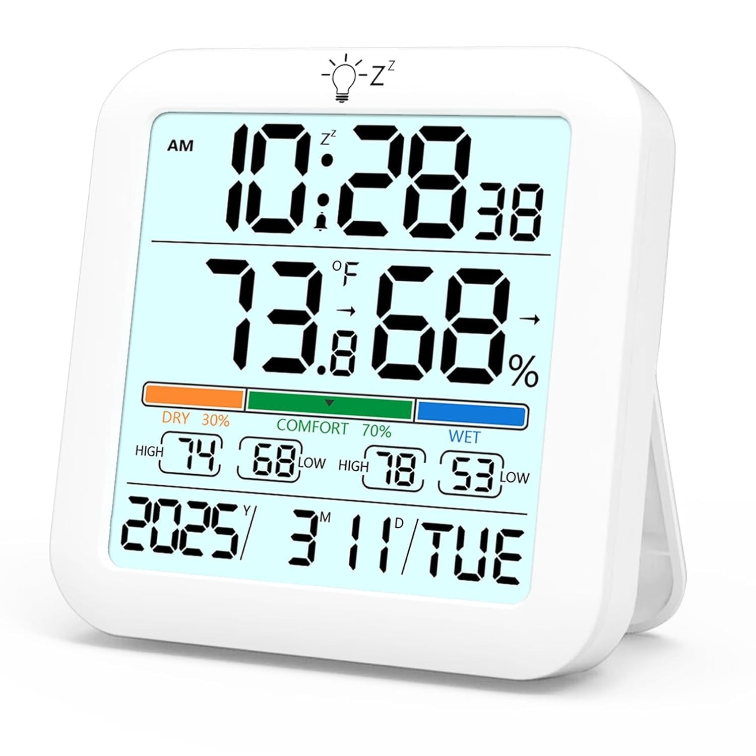 Digital Thermometer Hygrometer Clock Room Temp Humidity Monitor Backlight Max Mi