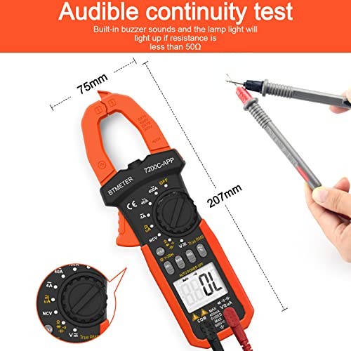 Digital Clamp Meter Multimeter, Auto 400A AC/4000uA DC Current + Bluetooth