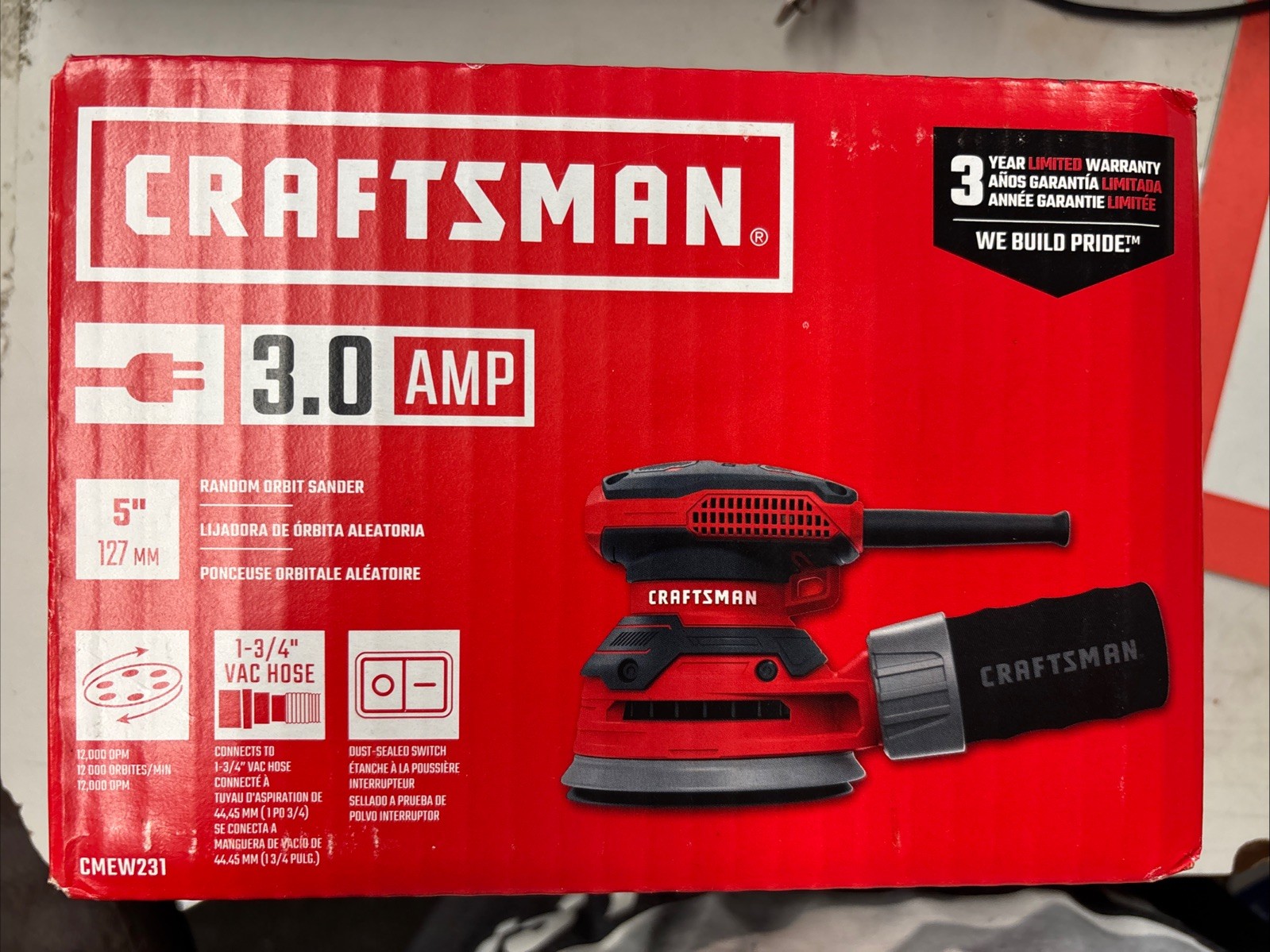 CRAFTSMAN Random Orbit Sander, 3-Amp, Corded (CMEW231) (7833) New