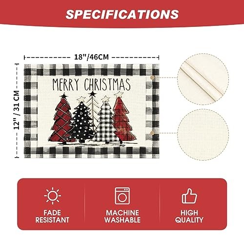 Waterclor Buffalo Plaid Christmas 12" x 18", Rectangular 2 Pcs Black/White
