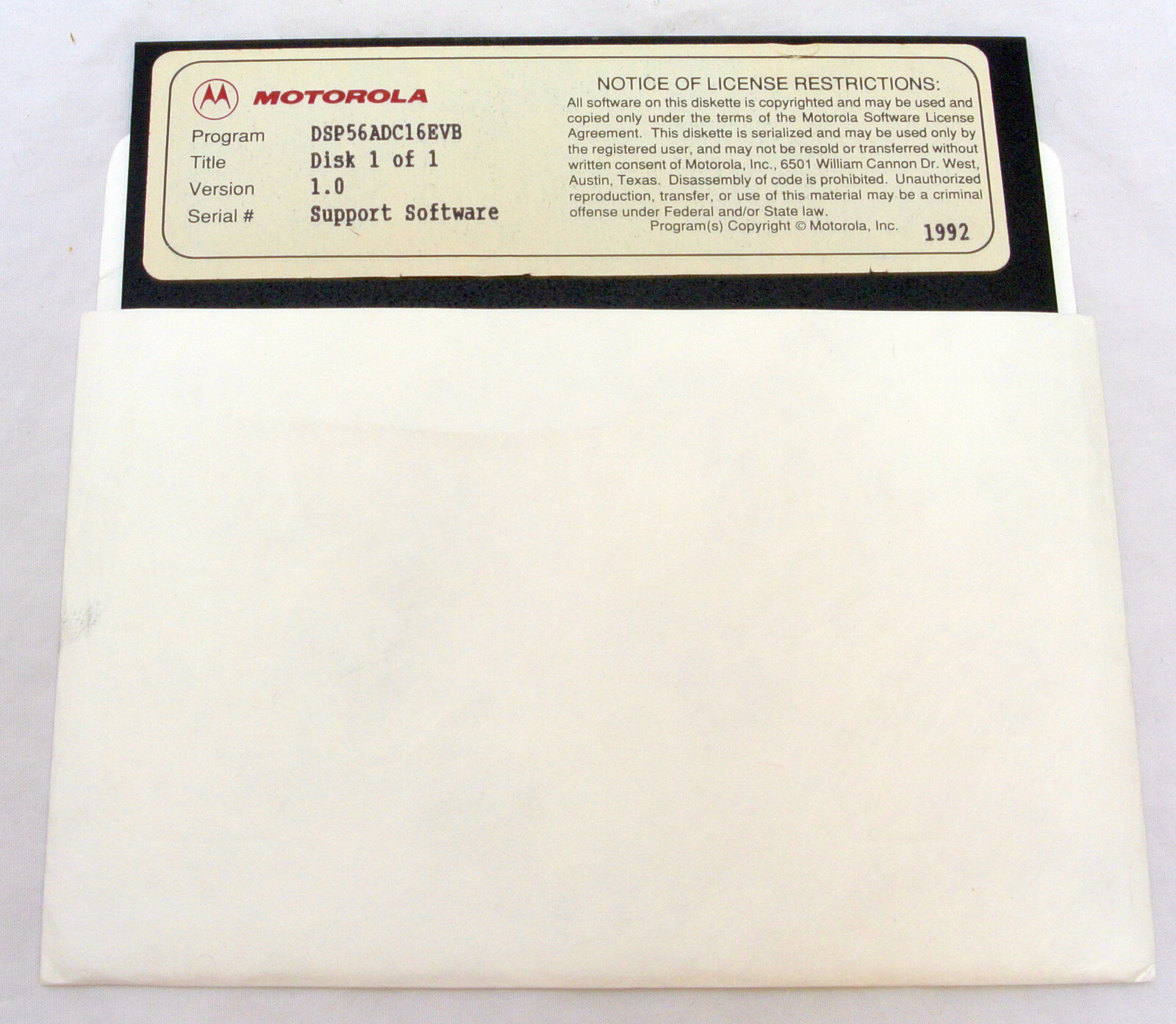 Motorola DSP56ADC16EVB Support Software 1.0 DSP56ADC16 Vintage 1992