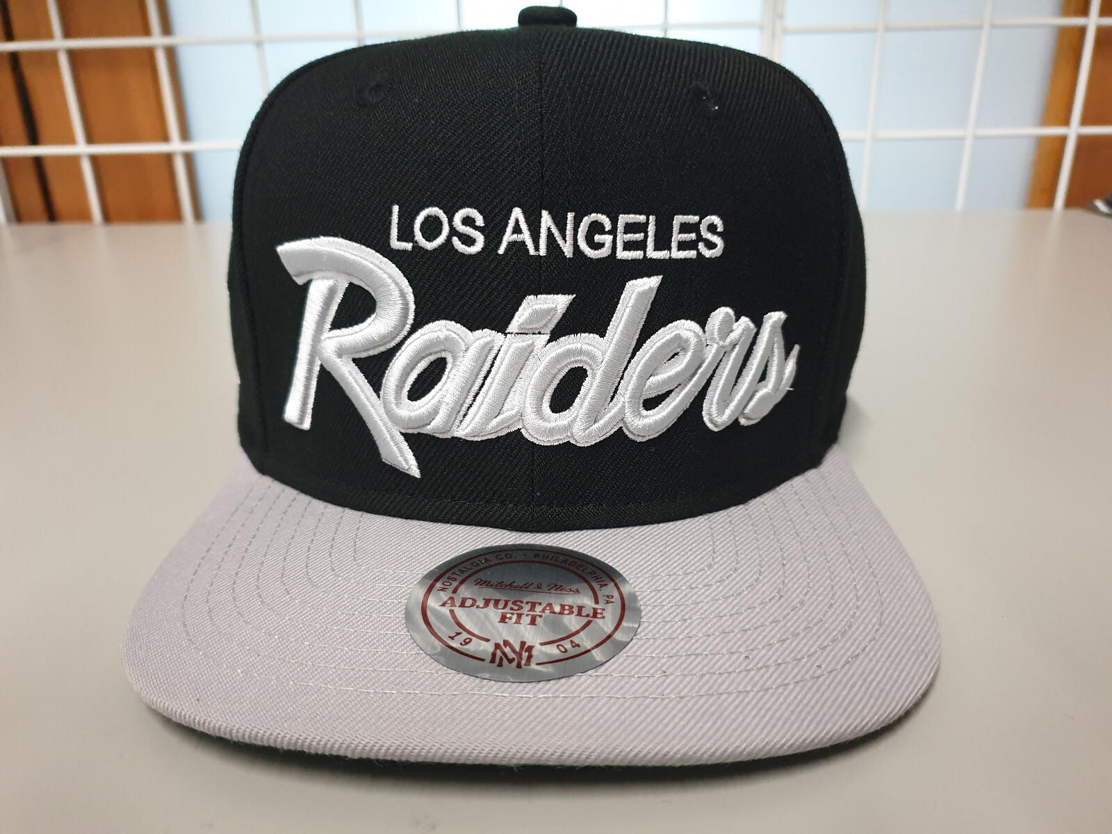 Mitchell & Ness NFL Los Angele Raiders Black Gray Script Vintage Snapback Cap