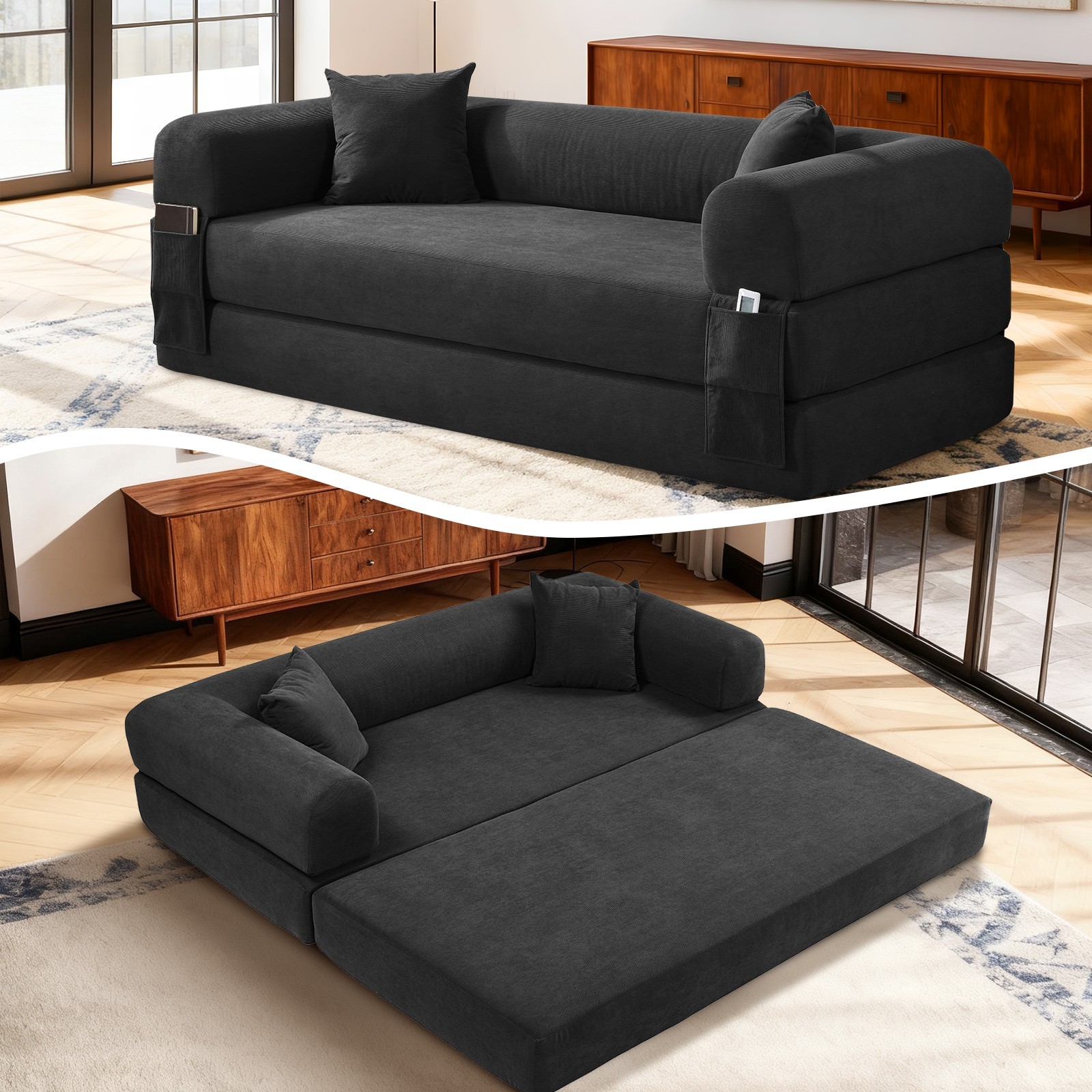 80" Queen Convertible Sofa Bed, No Assembly Modern Boneless Couch Sofa in Box