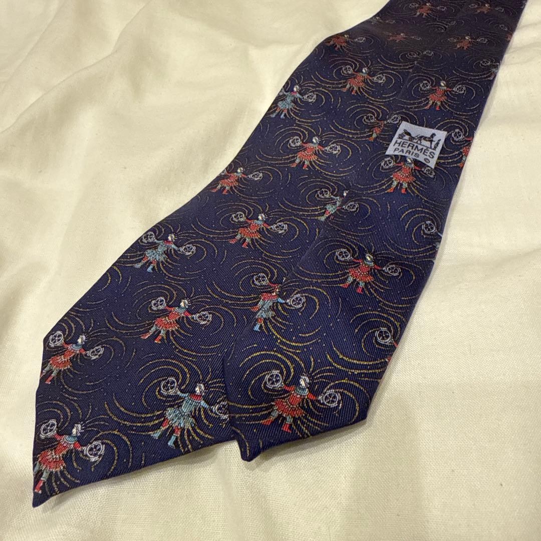 Rare HERMES Tie Octopus Pattern Navy